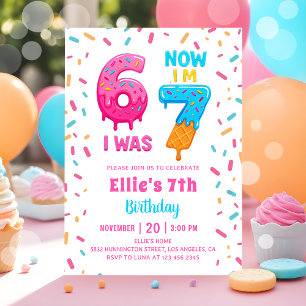 Ice Cream Donut Six Seven Girl Birthday Invitation