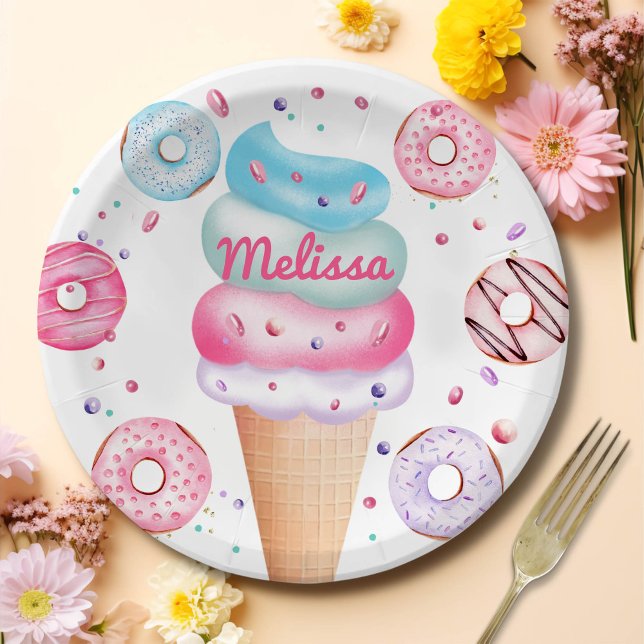 Ice Cream Doughnut Birthday Party Paper Plates (Creator Uploaded)
