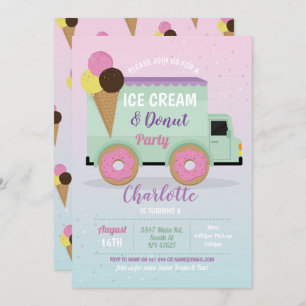 Ice Cream Doughnut Party Birthday Girls Doughnuts Invitation