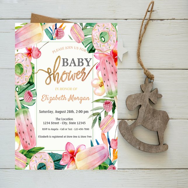  Ice cream,Doughnuts Sweets Leaves Baby Shower Invitation (Creator Uploaded)