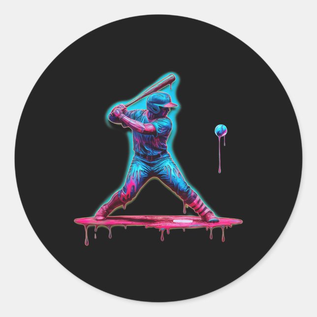 Ice Cream Drip Baseball Bat Baseball Player  Classic Round Sticker (Front)