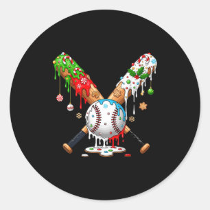 Ice Cream Drip Baseball Christmas Xmas Pajama Kids Classic Round Sticker