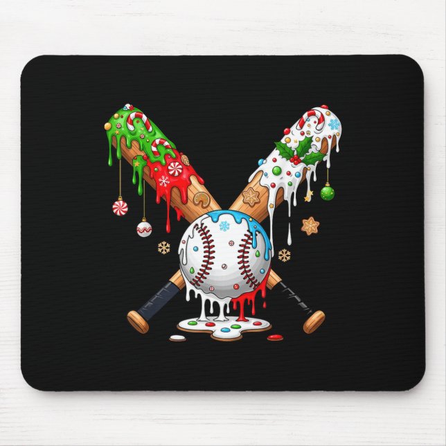 Ice Cream Drip Baseball Christmas Xmas Pajama Kids Mouse Pad (Front)