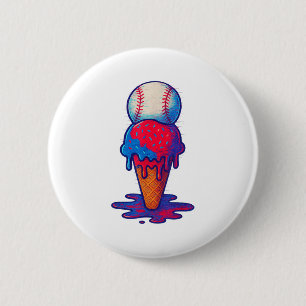 Ice Cream Drip Baseball Sport Distressed Glitch Fo 6 Cm Round Badge