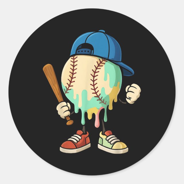 Ice Cream Drip Baseball Sports Baseball Drip For B Classic Round Sticker (Front)