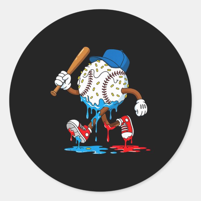 Ice Cream Drip Baseball Sts Baseball Lifestyle Boy Classic Round Sticker (Front)