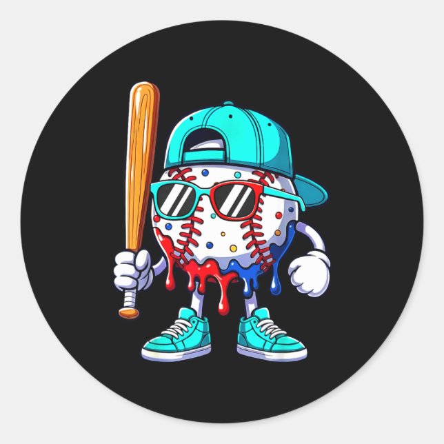Ice Cream Drip Baseball Sts Baseball Lifestyle Boy Classic Round Sticker (Front)