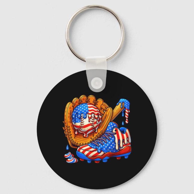 Ice Cream Drip Baseball Stuff American Flag for Key Ring (Front)
