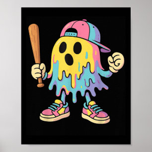 Ice Cream Drip Colourful Ghost Baseball Spots Hall Poster