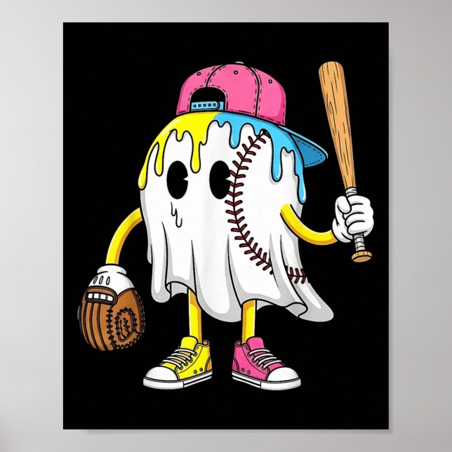 Ice Cream Drip Ghost Baseball Spots Baseball Drip  Poster (Front)