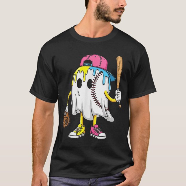 Ice Cream Drip Ghost Baseball Spots Baseball Drip  T-Shirt (Front)