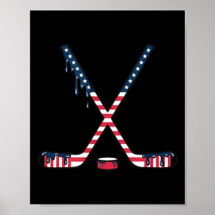 Ice Cream Drip Hockey American Flag Youth Boys Poster