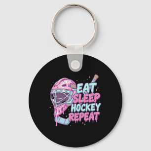 Ice Cream Drip Hockey Goalie Mask Eat Sleep Hockey Key Ring