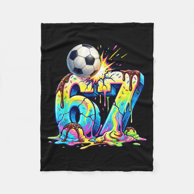 Ice Cream Drip Soccer 67 Six Seven Funny Gen Alpha Fleece Blanket (Front)