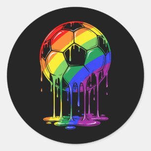 Ice Cream Drip Soccer Rainbow Lesbian Gay Pride Wo Classic Round Sticker