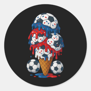 Ice Cream Drip Soccer Stuff 4th Of July Boys Kids Classic Round Sticker