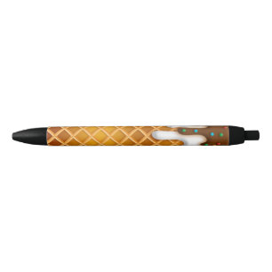 Ice Cream Drip Waffle Cone Chocolate And Vanilla Black Ink Pen