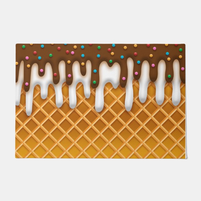 Ice Cream Drip Waffle Cone Chocolate And Vanilla  Doormat (Front)