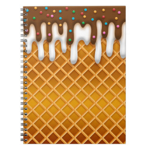 Ice Cream Drip Waffle Cone Chocolate And Vanilla  Notebook