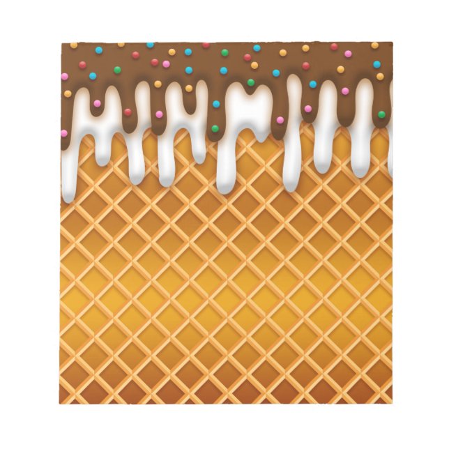 Ice Cream Drip Waffle Cone Chocolate And Vanilla Notepad (Front)