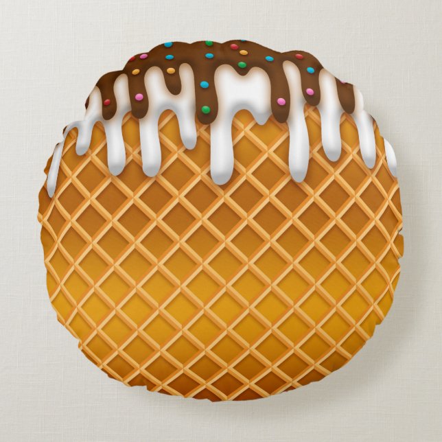 Ice Cream Drip Waffle Cone Chocolate And Vanilla  Round Cushion (Front)