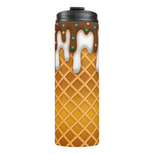 Ice Cream Drip Waffle Cone Chocolate And Vanilla  Thermal Tumbler
