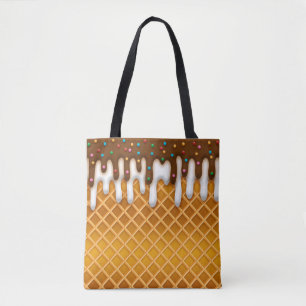 Ice Cream Drip Waffle Cone Chocolate And Vanilla  Tote Bag