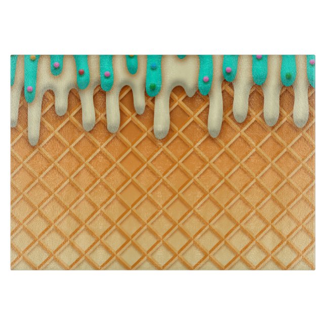 Ice Cream Drip Waffle Cone Mint With Sprinkles Cutting Board (Front)