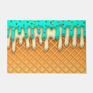 Ice Cream Drip Waffle Cone Mint With Sprinkles Doormat