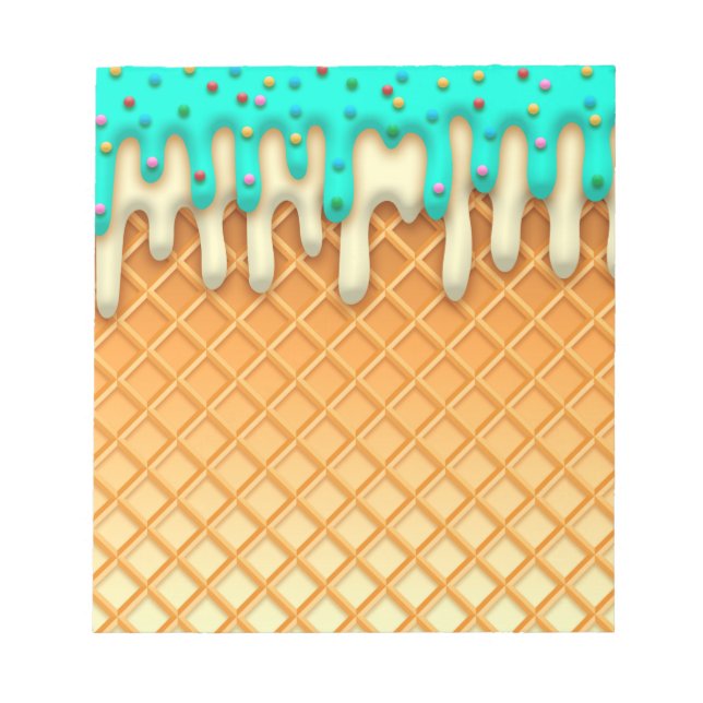 Ice Cream Drip Waffle Cone Mint With Sprinkles Notepad (Front)