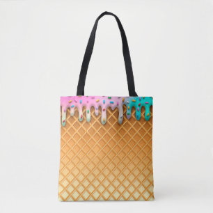Ice Cream Drip Waffle Cone Pink With Sprinkles Tote Bag