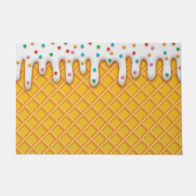 Ice Cream Drip Waffle Cone With Sprinkles Doormat (Front)