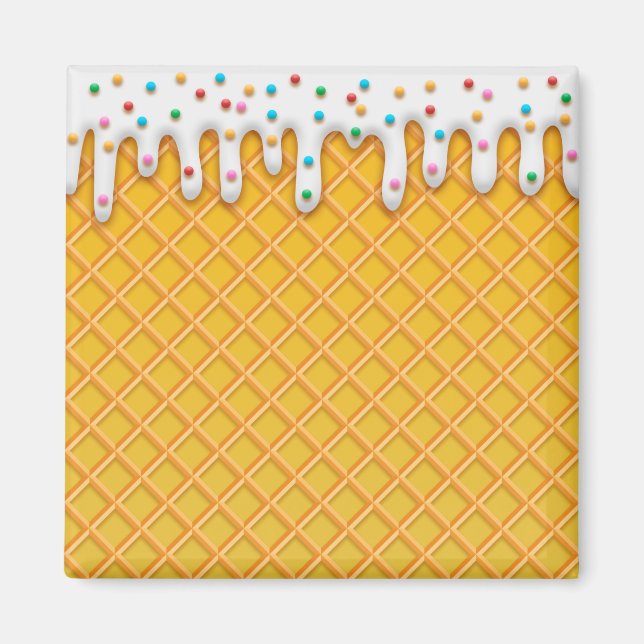 Ice Cream Drip Waffle Cone With Sprinkles Magnet (Front)