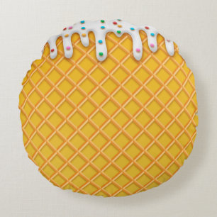 Ice Cream Drip Waffle Cone With Sprinkles Round Cushion