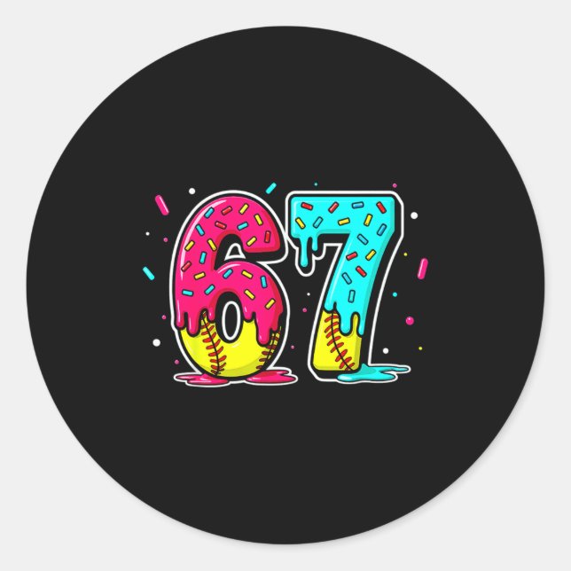 Ice Cream Dripng Softball Drip Funny 6 7 Six Seven Classic Round Sticker (Front)