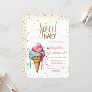  Ice Cream Dripping Diamonds Stripe Birthday   Invitation