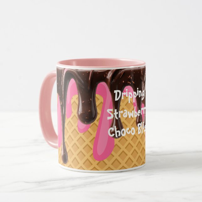 Ice Cream,Dripping Strawberry Choco Bliss Mug (Front Left)