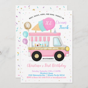 Ice Cream Drive By Birthday Parade Invitation
