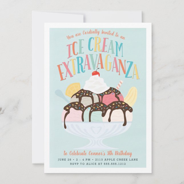 Ice Cream Extravaganza Birthday Party Invitation (Front)