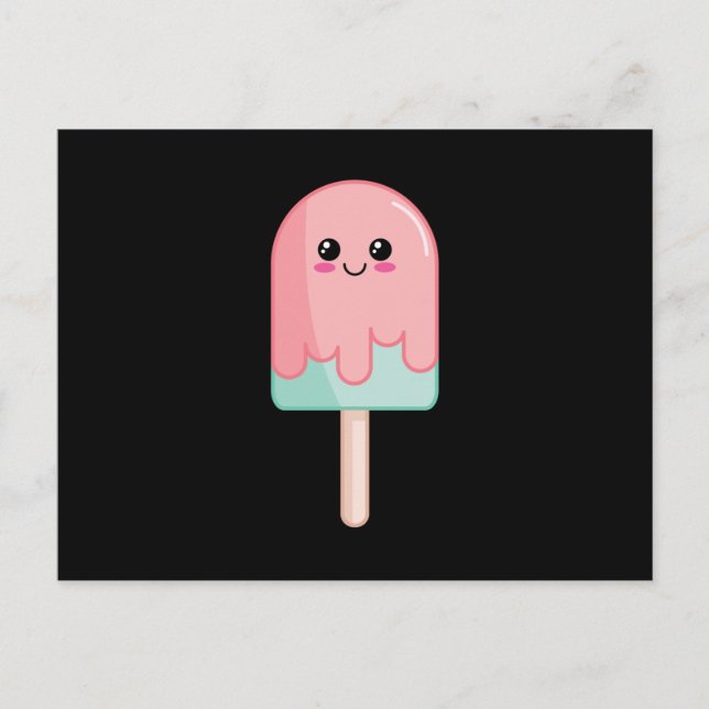 Ice Cream Face Kawaii Food Art Postcard (Front)