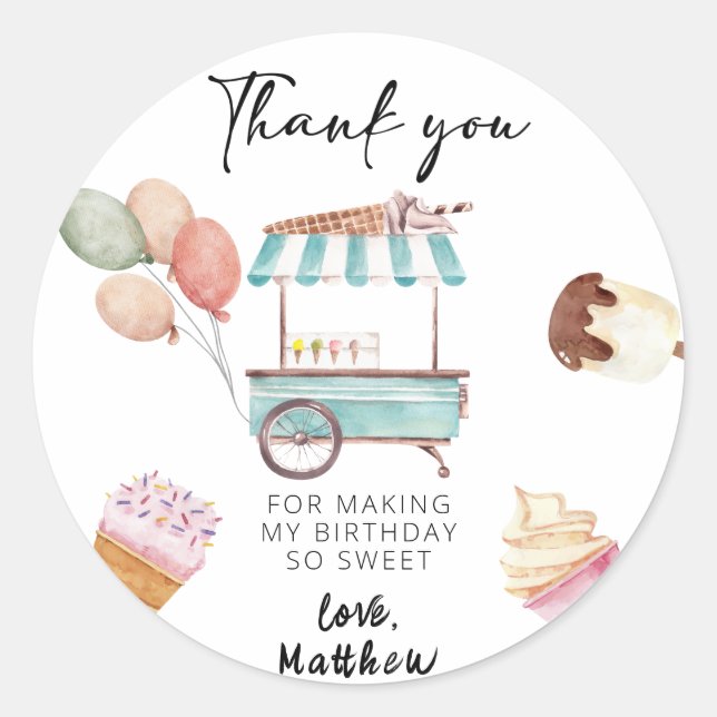Ice Cream Favour Summer birthday Classic Round Sticker (Front)