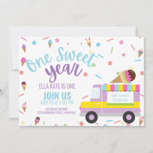 Ice Cream First Birthday Baby Girl Party Invitation