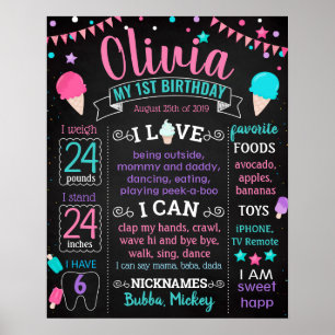 Ice cream First Birthday chalkboard sign