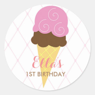 Ice Cream First Birthday Party Stickers