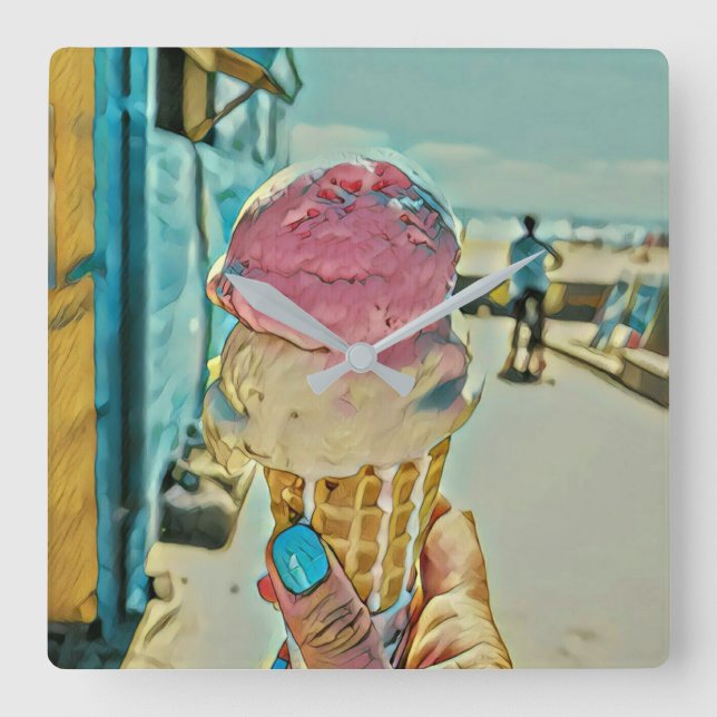 Ice cream flavour square wall clock (Front)