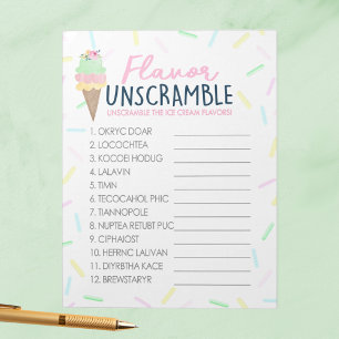 Ice Cream Flavour Unscramble Party Game Pack Notepad