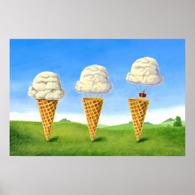 Ice Cream Float - Hot Air Balloon Funny Painting Poster (Front)