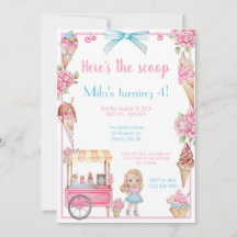 Ice Cream & Floral Birthday Invitation