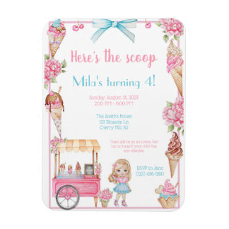 Ice Cream & Floral Birthday Invitation Magnet