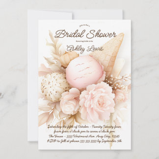 Ice cream floral bouquet, ice cream blush invitation